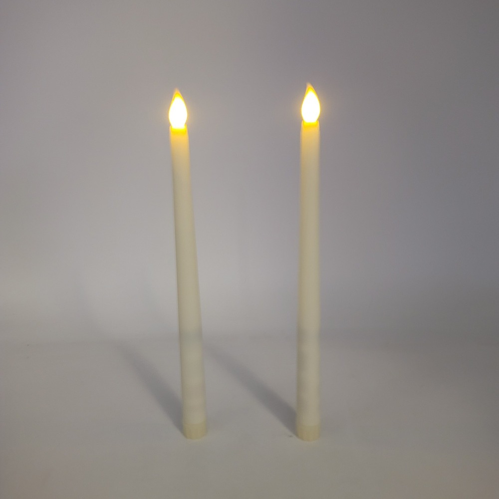 Set of 2 Ivory LED Flameless Taper Candles Battery Operated Flickering 10.5"